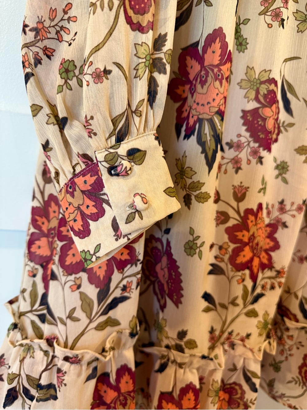Floral Ruffle Hem Button-Up Tunic - Picture 3 of 3